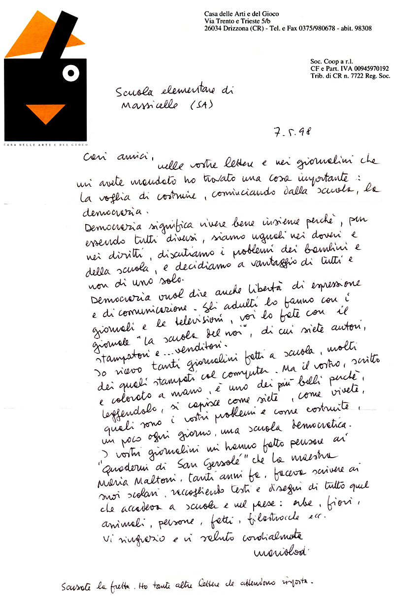 Lettera di Mario Lodi