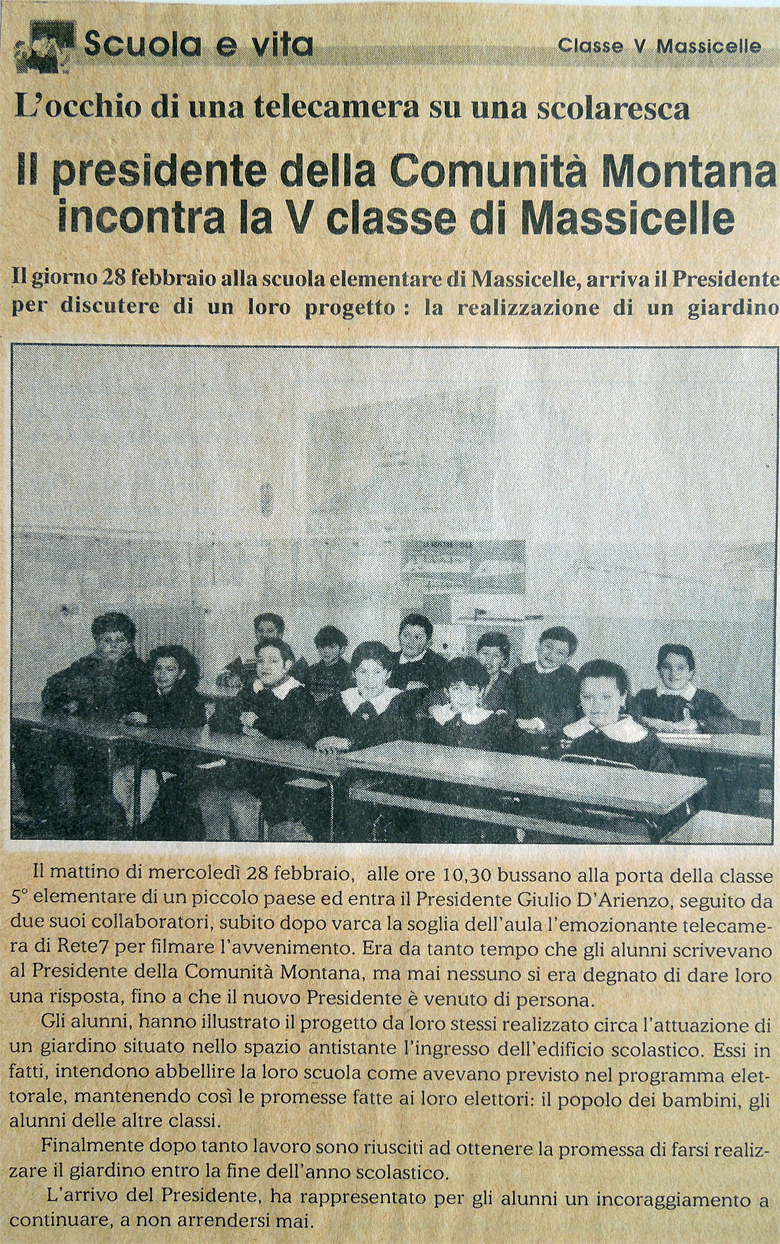 Articolo di giornale sull'incontro con il Presidente della Comnità Montana